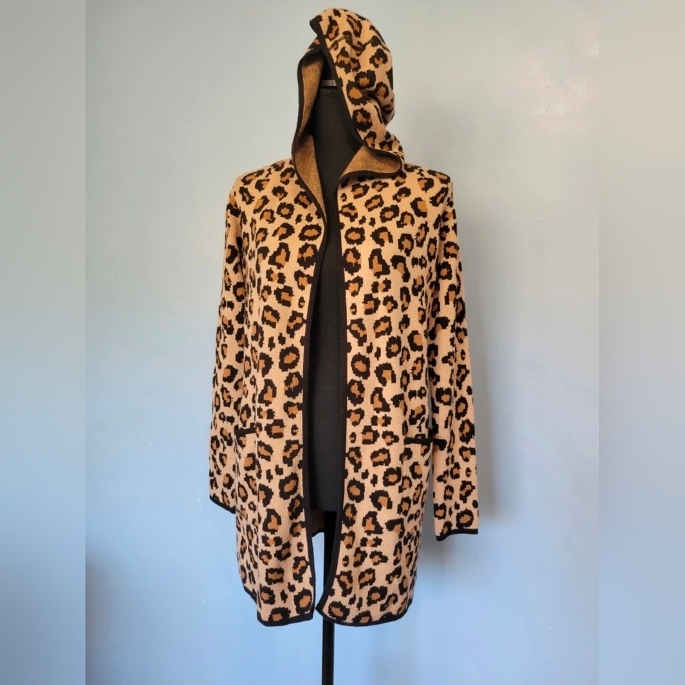 Rachel Zoe Women's Leopard Print Hooded Duster Cardigan Size XS